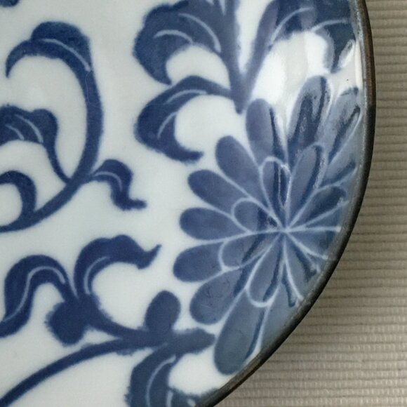 Made in Japan Blue Chrysanthemums on White Porcelain Shallow Bowl - Picture 3 of 5